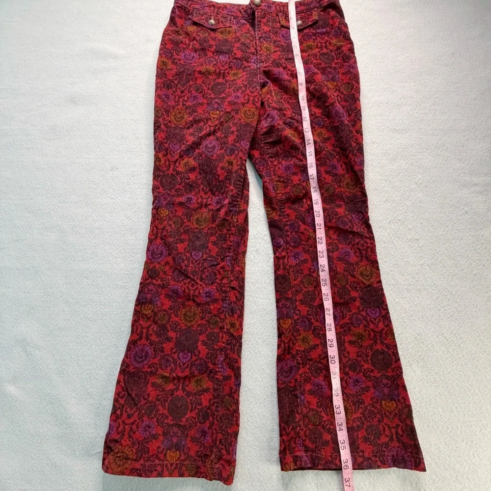 Free People Boho Flare Corduroy Pants Women’s 6 Burgundy Floral Paisley Girly